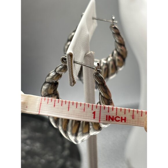 Sterling Silver Twisted Hoop Earrings 1.25 Inches Vintage Style Lightweight 9.5g - Picture 5 of 10